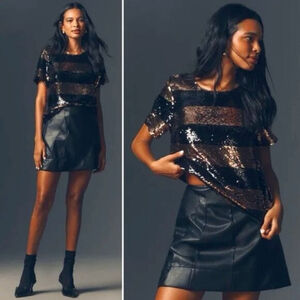 Maeve Black and Gold Sequin Top